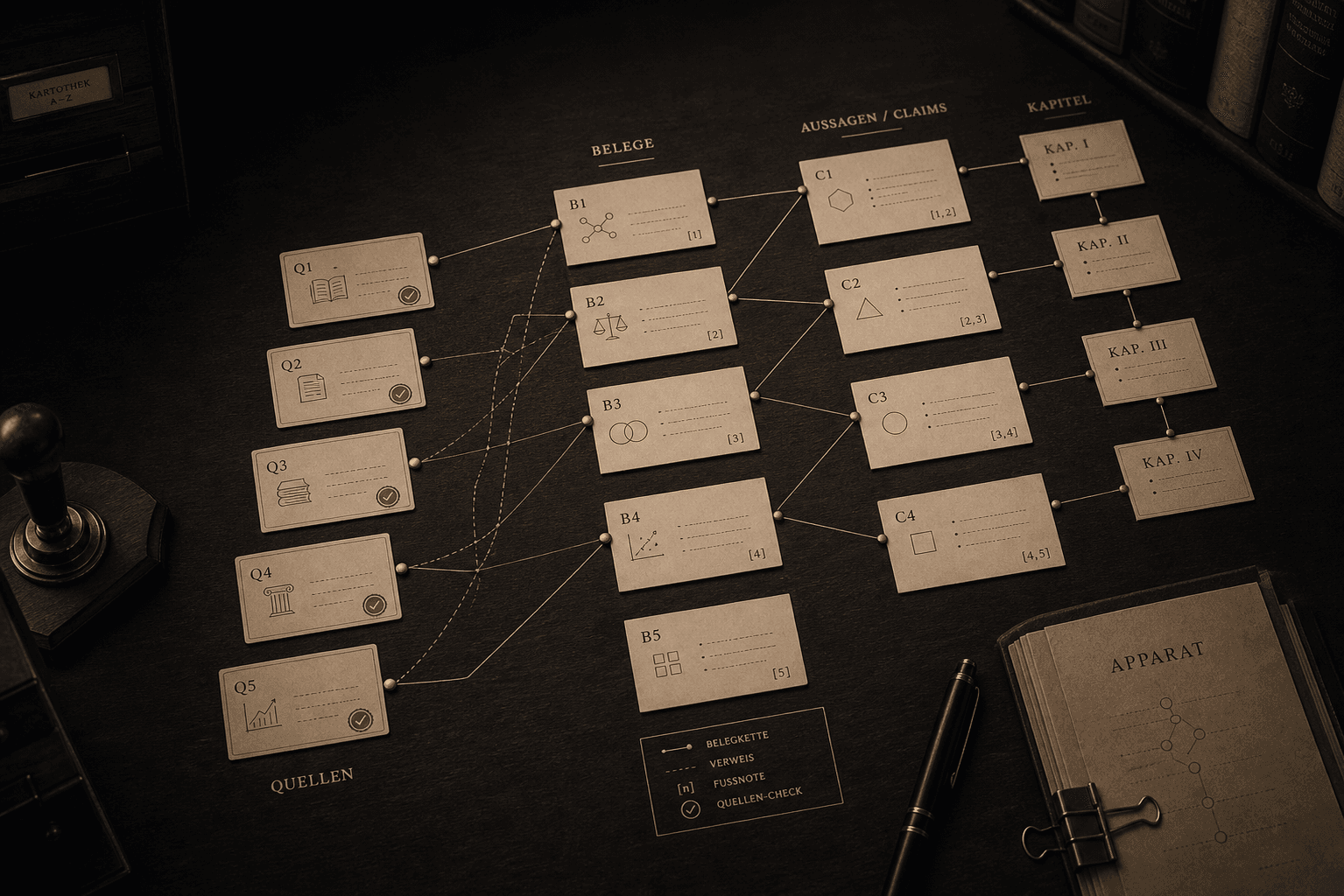 A citation chain showing sources connected to dissertation chapters